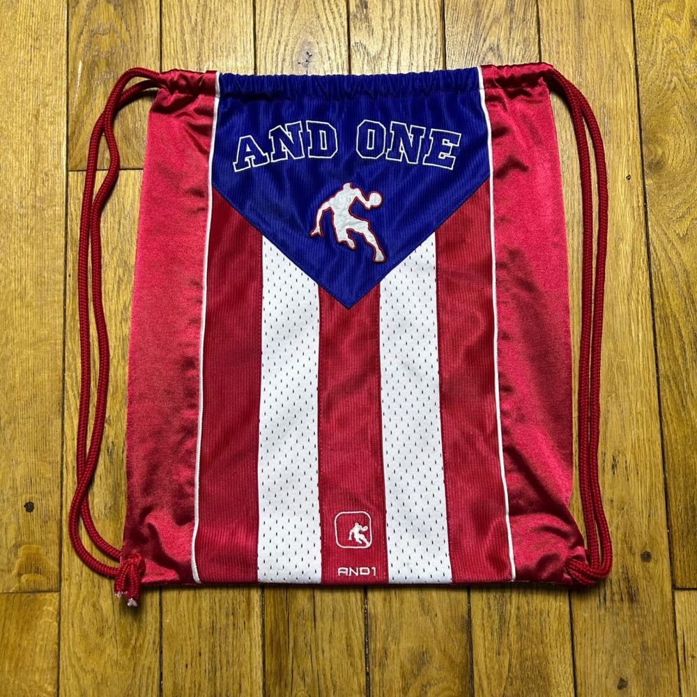 Y2K‎ AND1 Drawstring Backpack Red White Blue Basketball Jersey Cinch Bag